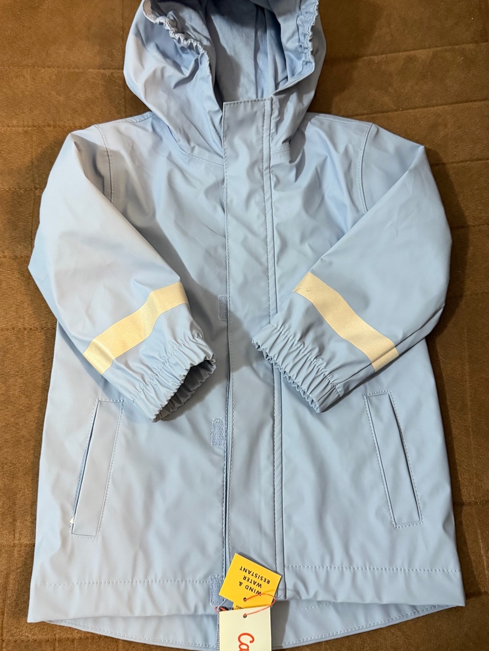 Cat & Jack Light Blue Hooded Raincoat with Yellow Sleeve Accents
